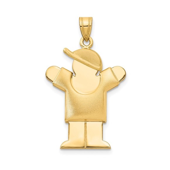 Million Charms 14k Yellow Gold Puffed Boy w/Hat on Right Engravable Charm